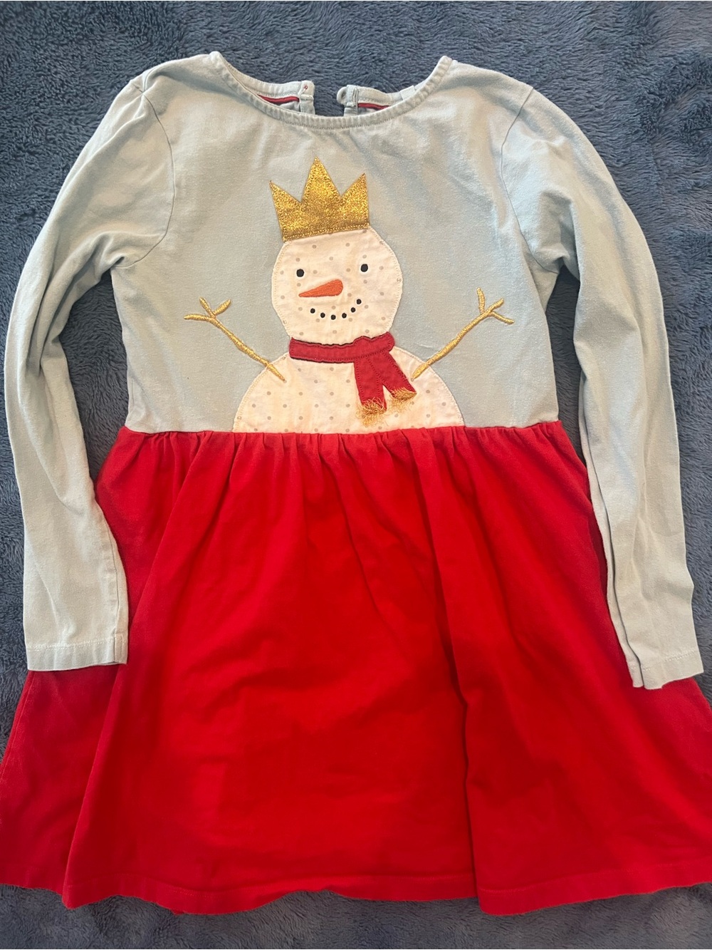 Mini Boden girls Red & Light Blue Snowman Holiday Dress